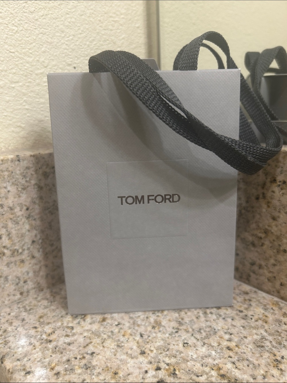Tom Ford Small Luxury Light Gray Paper Gift Bag W/Top Flap Closure+Woven Handles
